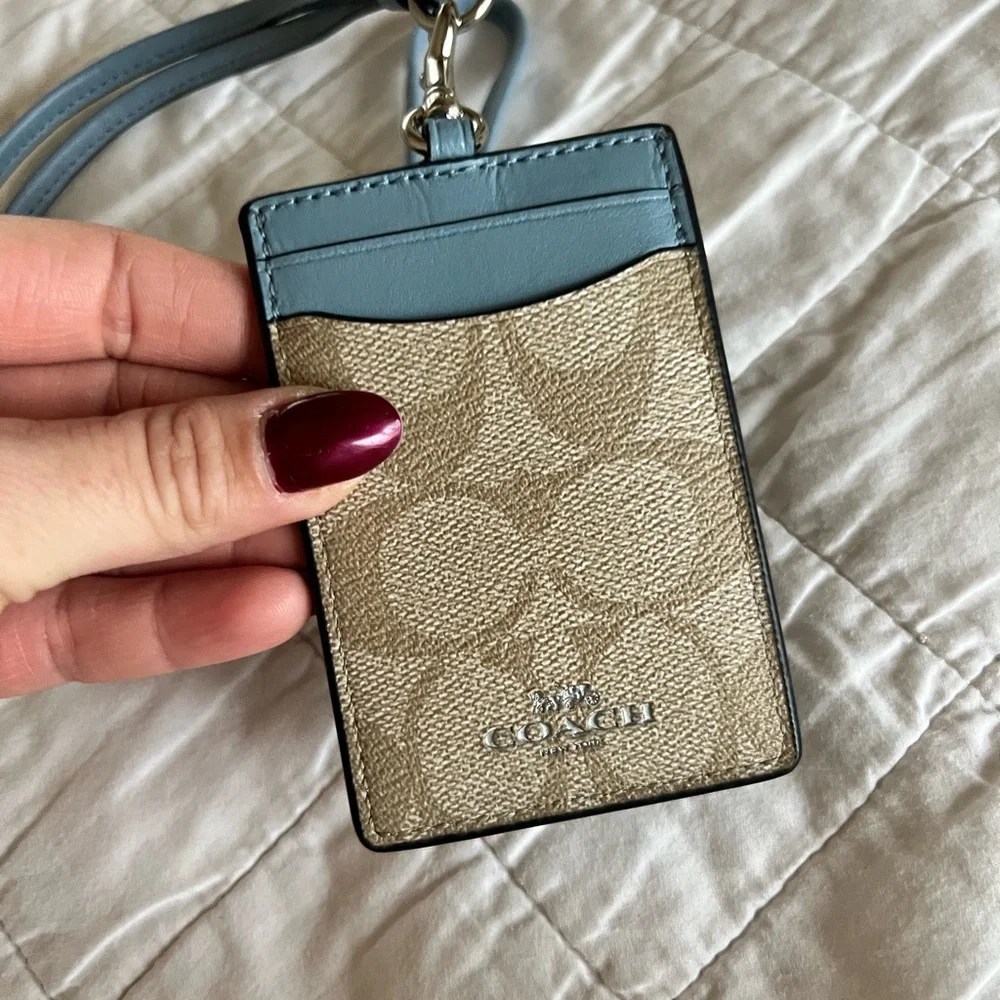 Coach Blue and Tan Lanyard Card Holder wallet - Picture 2 of 6